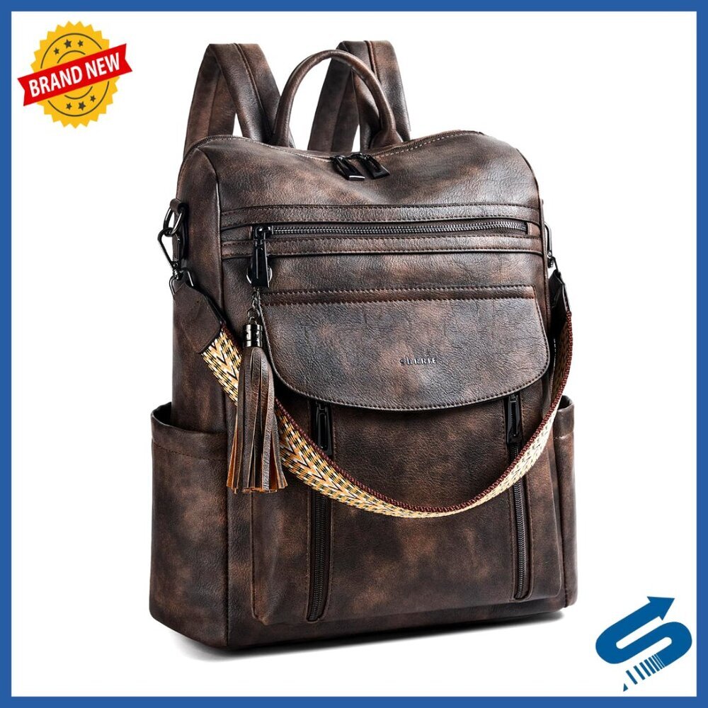 Leather Laptop Backpack Professional Water-Resistant Travel Daypack Casual Work - Picture 1 of 6